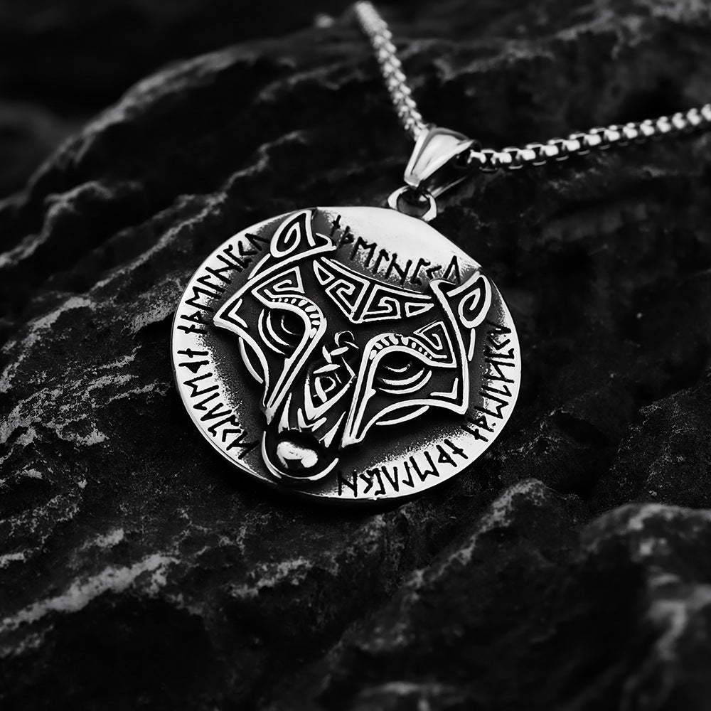 Vintage Nordic Men's Stainless Steel Celtic Wolf Pendant Necklace
