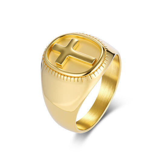 Cross Minimalist Stainless Steel Ring for Men