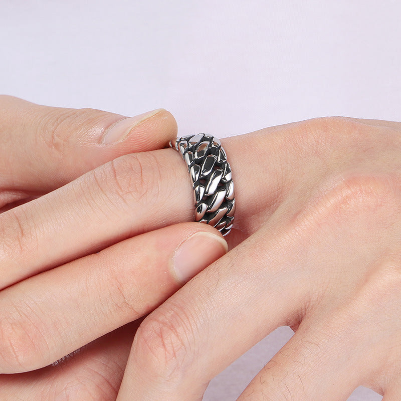 Planderful Mens Stainless Steel Ring Woven Chain Design