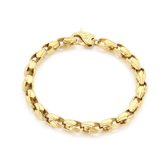 Vintage Punk Style Vacuum Plated 7mm Melon Seed Chain Pattern Spring Buckle Stainless Bracelet