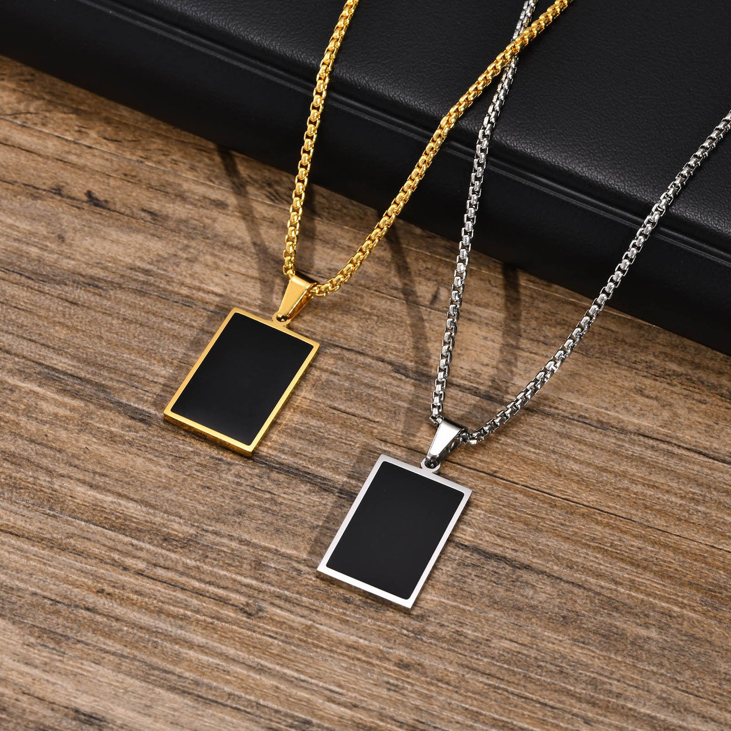 Geometric Pendant Necklace Men's Stainless Steel Epoxy Jewelry