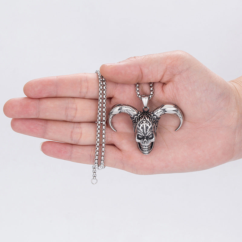 Steel Necklace - Statement Skull Pendant By Planderful