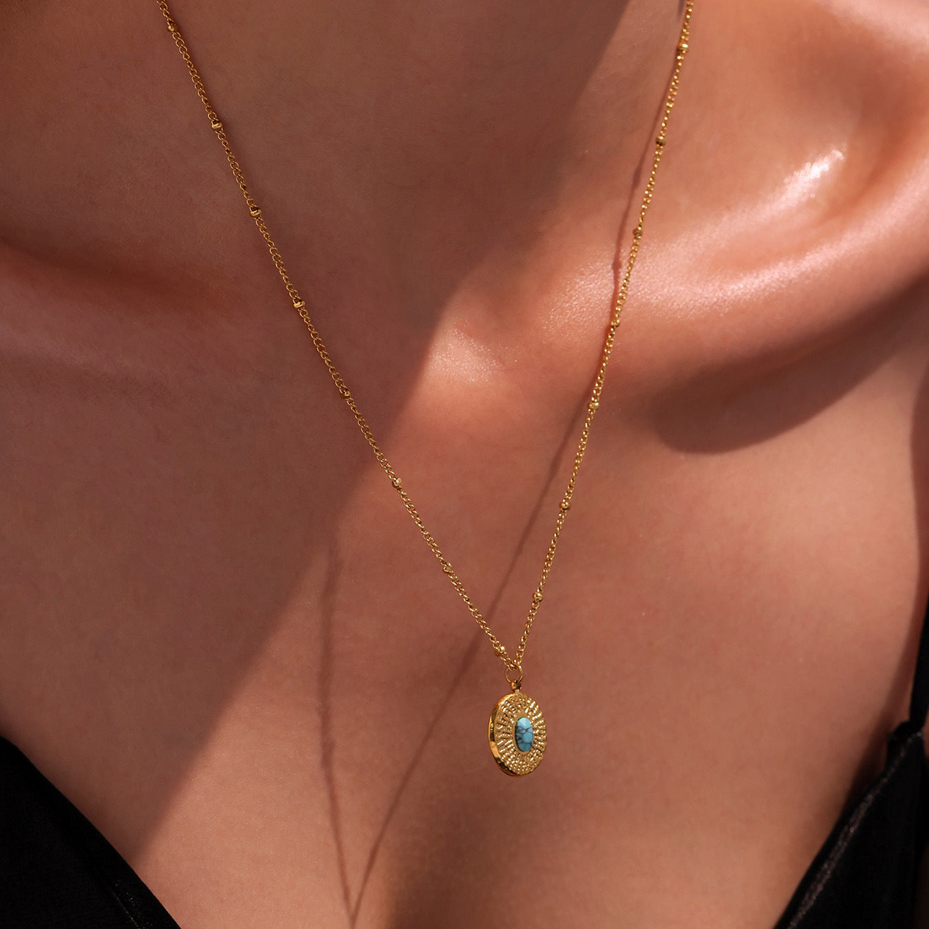 Planderful Turquoise Clavicle Necklace For Women 18K Gold