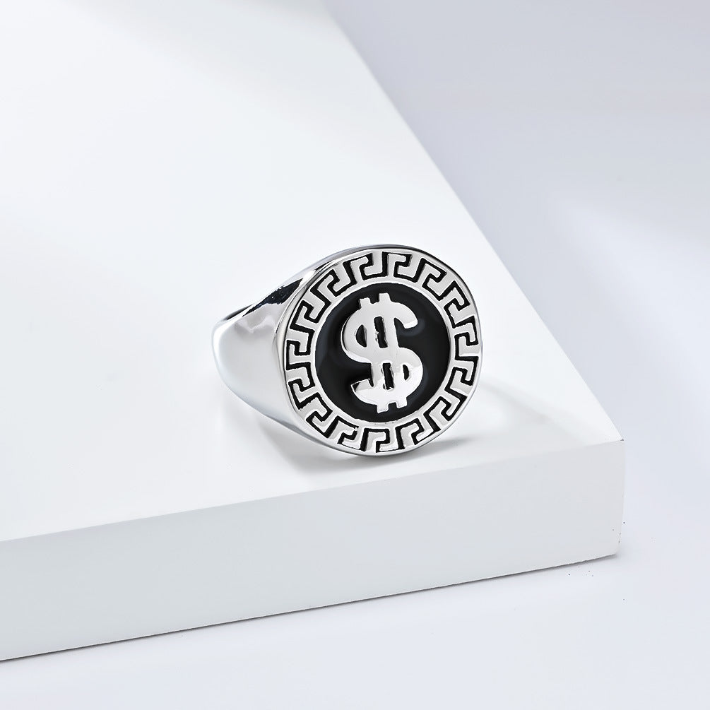 Planderful Titanium Steel Dollar Logo Ring For Hip Hop Fashion Lovers High End Street Jewelry