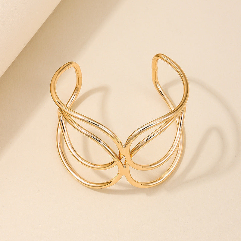 Punk Chic Open Bangle with Ethnic Line Design