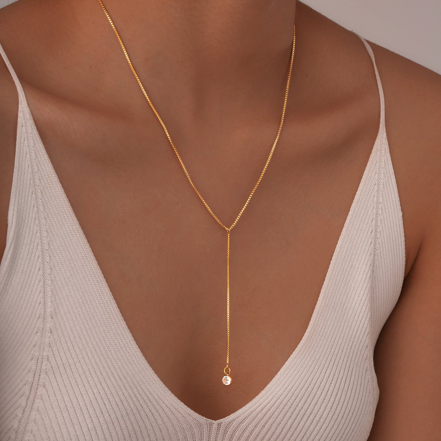 Women's Jewelry Fashion Stainless Steel Box Chain Y-Necklace Gold