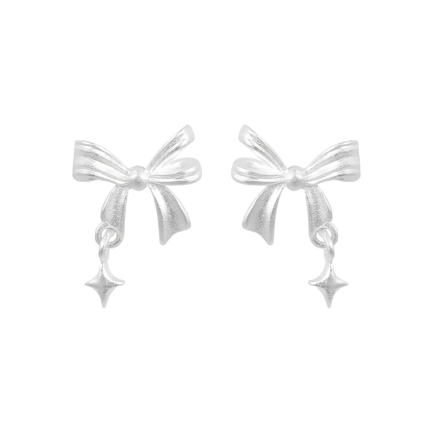 New 925 Sterling Silver Star Bow Stud Earrings for Women
