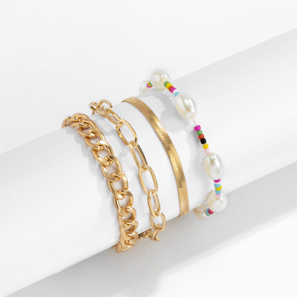 Planderful Elastic Pearl Bracelet With Imitation Beads Cross Chain Detail Edgy Punk Style For Women