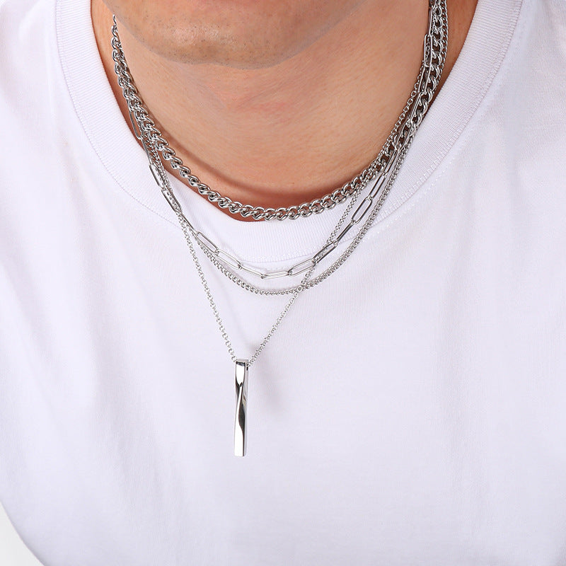 Hipsters Wear Multi-Layer Chain Necklaces, High-End Twisted Metal Rods, Small Gold Bars, Stainless