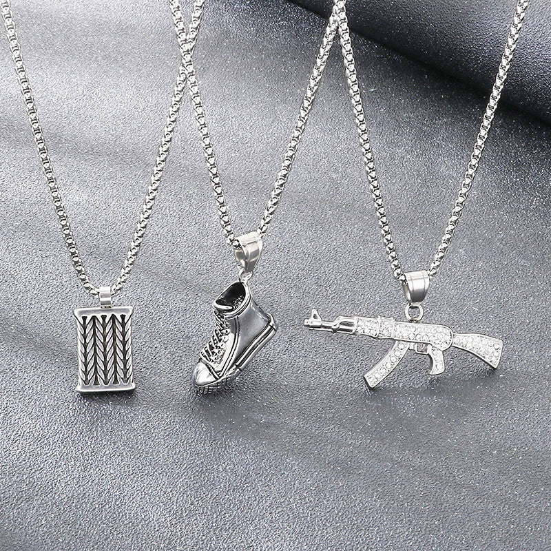 Canvas Shoes Pendant – Hip-Hop Nightclub Full Of Zircon Submachine Gun Wheat Ear No Necklace