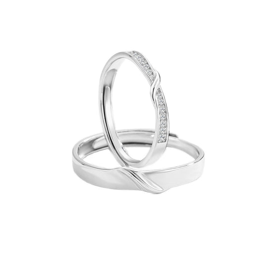 Planderful Jewelry S925 Sterling Silver Couple Ring Adjustable His And Hers Minimalist Luxury