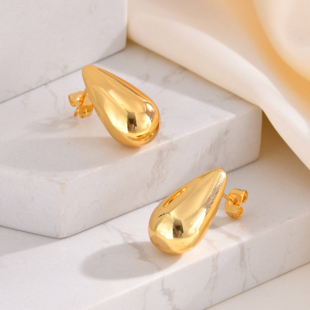 Polished Teardrop Stud Earrings — Gold
