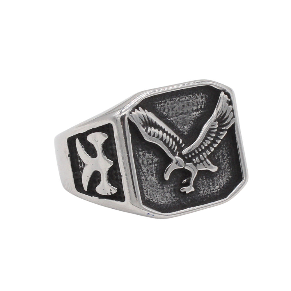 Planderful Jewelry Everyday Genie Mens Retro Eagle Titanium Steel Ring European American Style
