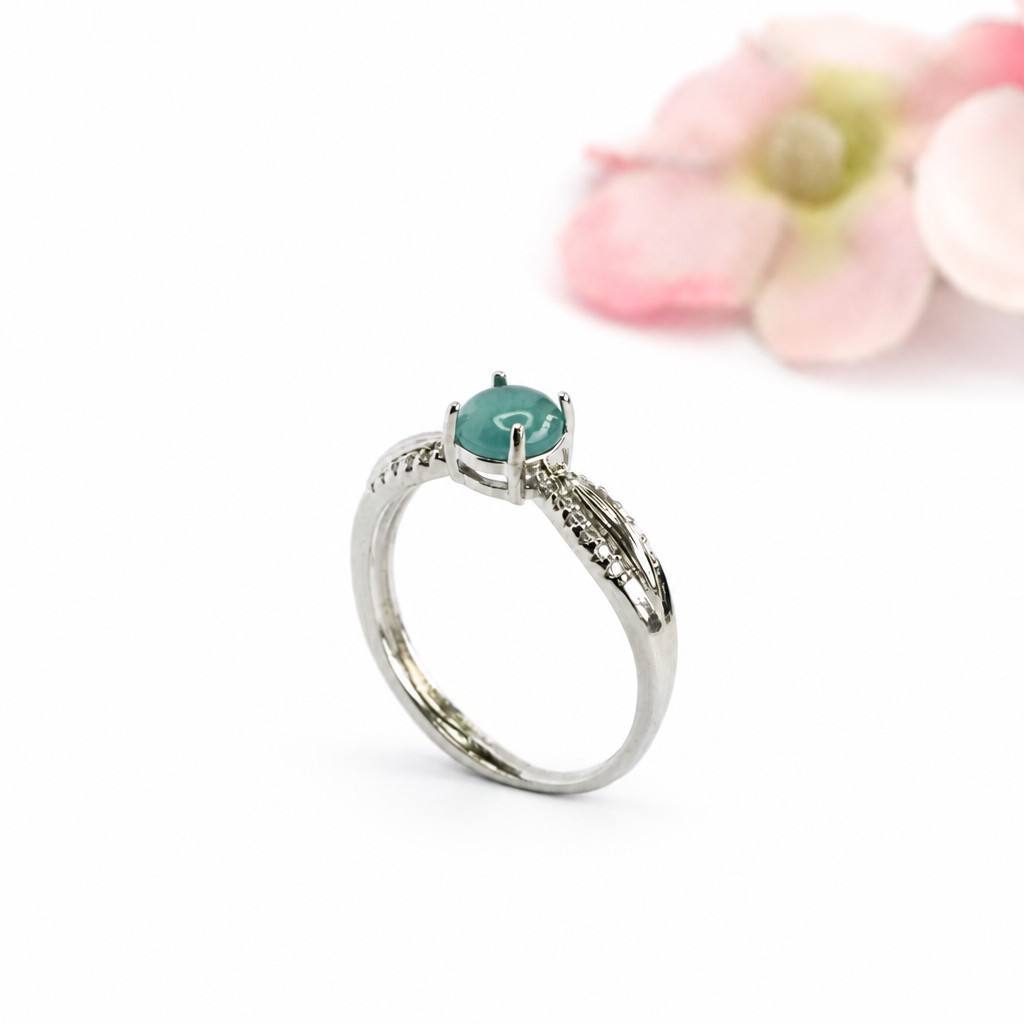 Blue Water Jadeite Oval Cabochon Ring
