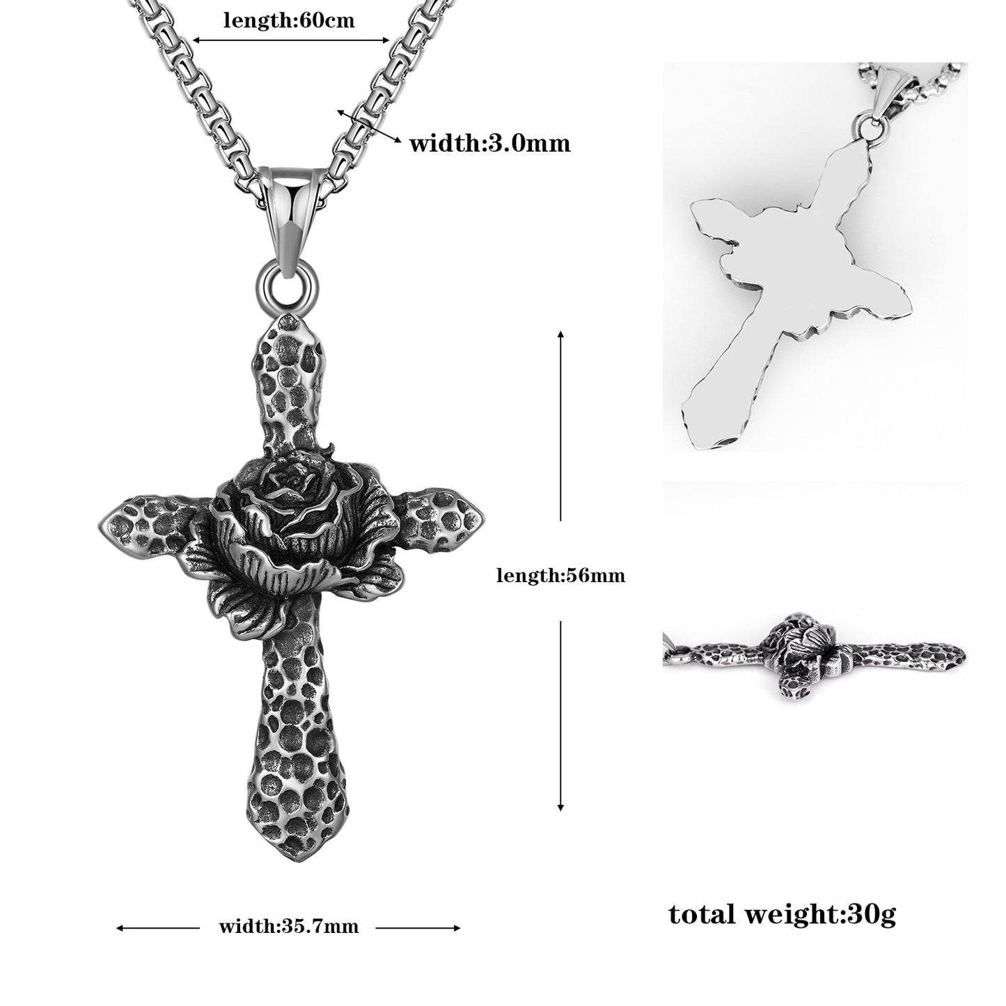Steel Necklace - Vintage For Men And Women Thorn Rose Cross Pendant Hip Hop Style