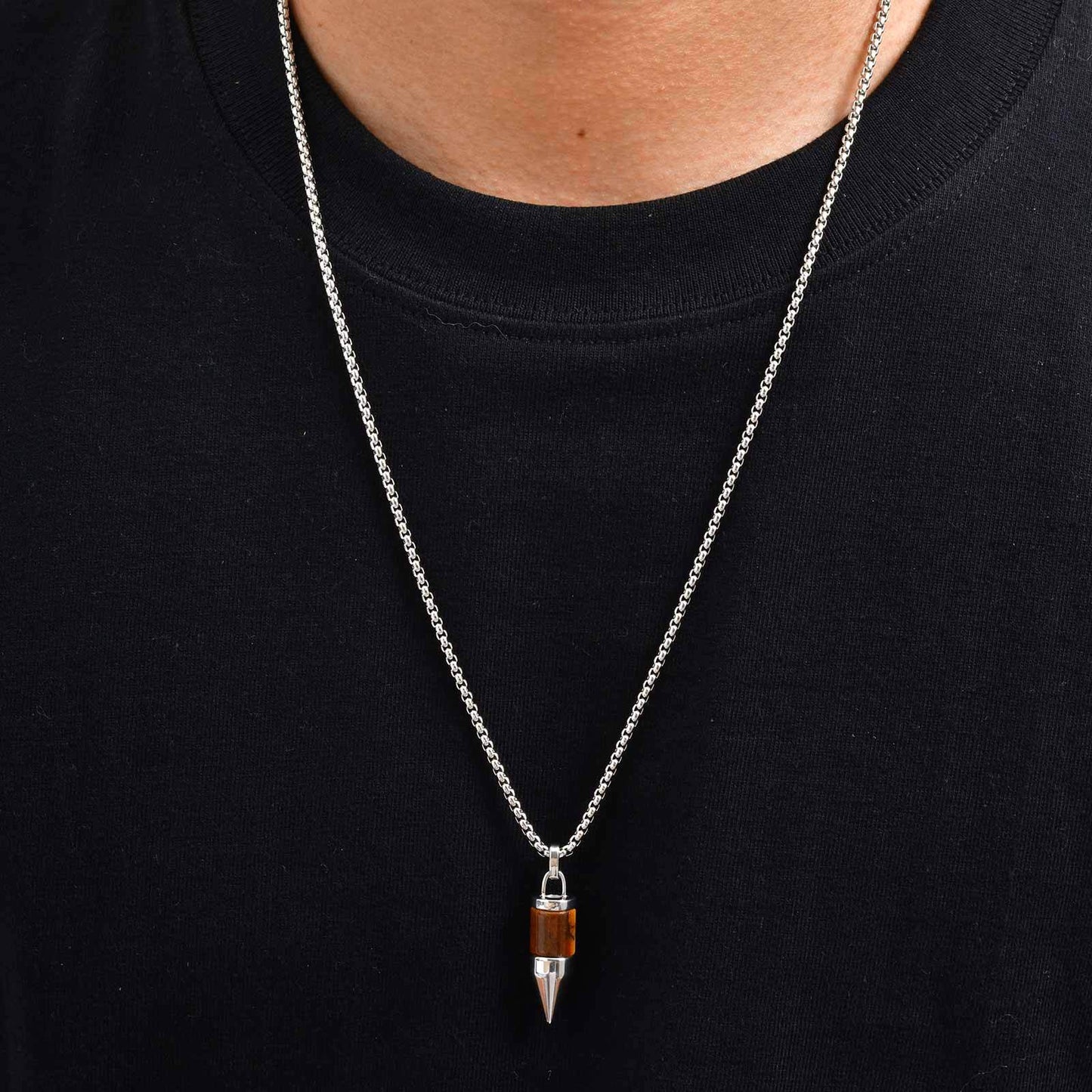 Planderful Mens Pendant Necklace Round Bullet Gemstones