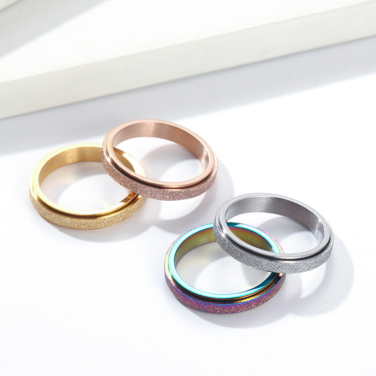 Planderful Unisex Pearl Sand Titanium Steel Rotating Ring For Men And Women Wedding Proposal Jewelry