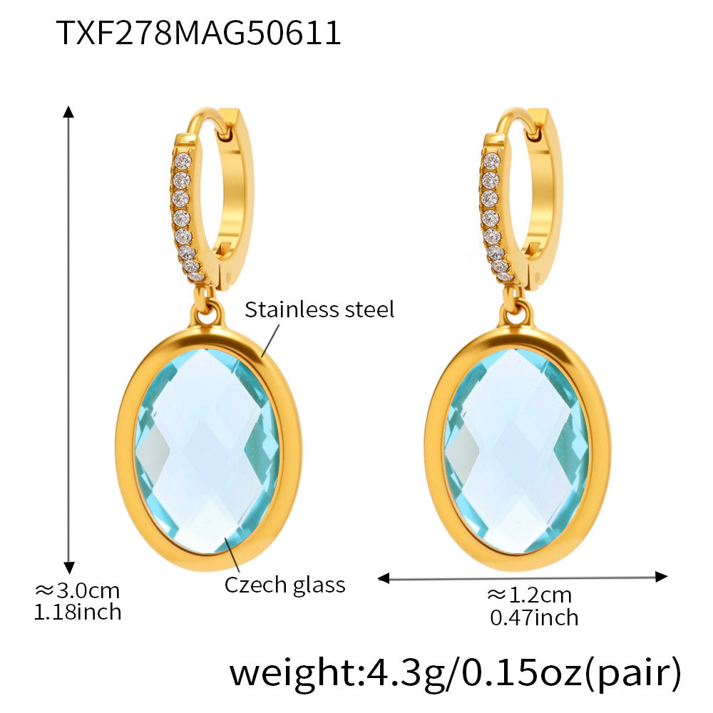 Planderful Lido Cut Oval Czech Glass Zircon Earrings Party