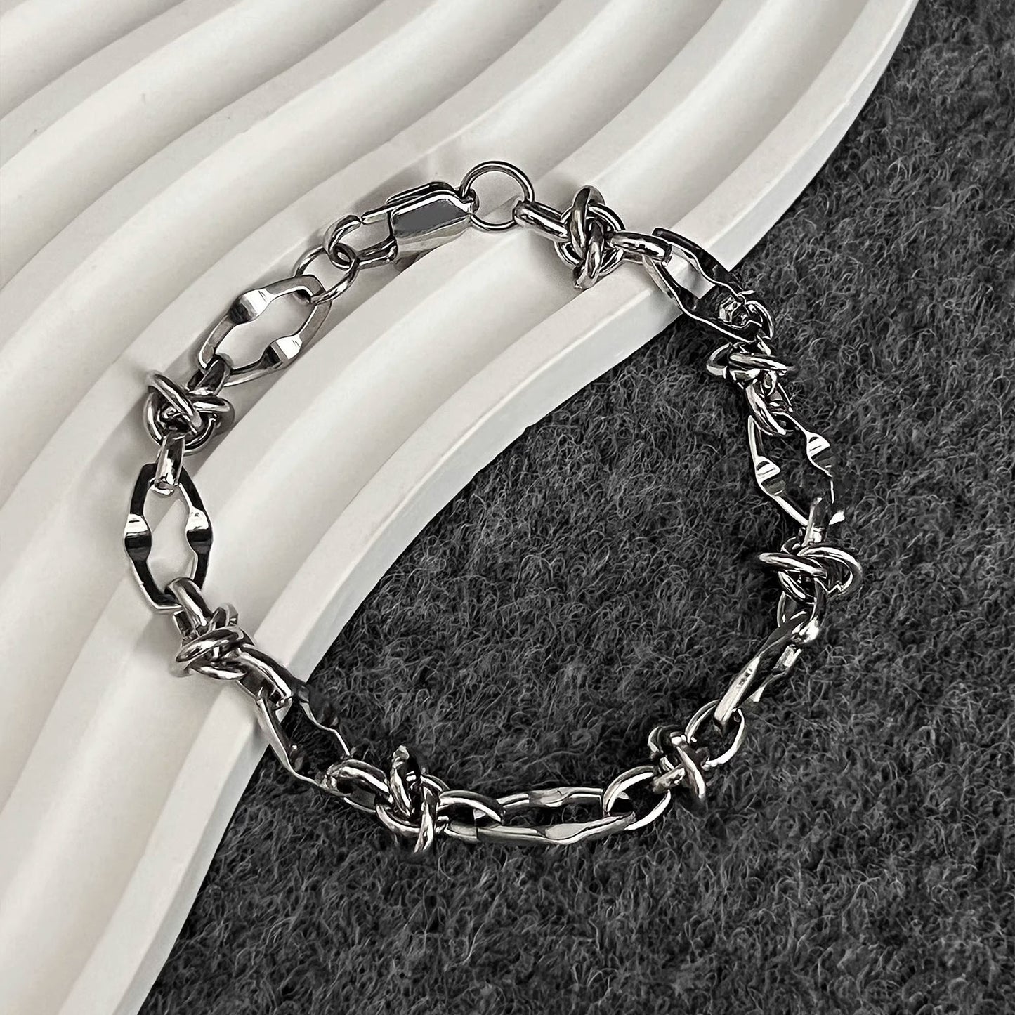 Planderful Jewelry Stainless Steel Mens Bracelet Knotted Cuban Style Modern Elegance