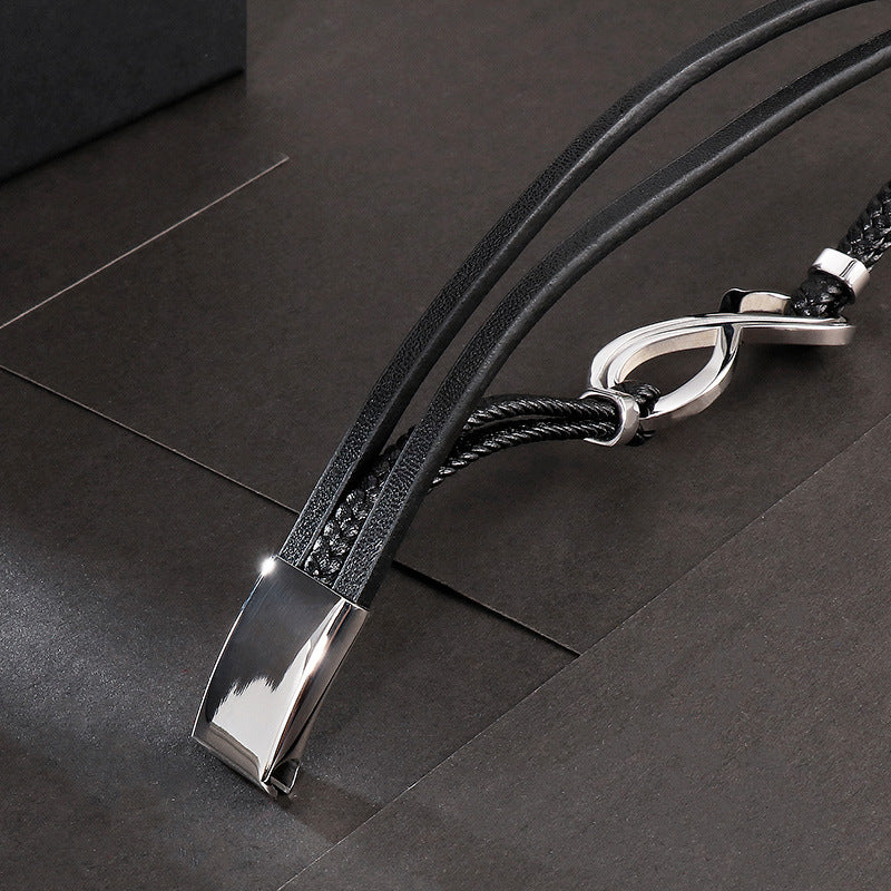 Infinity Shape Titanium Steel Leather Bracelet For Men