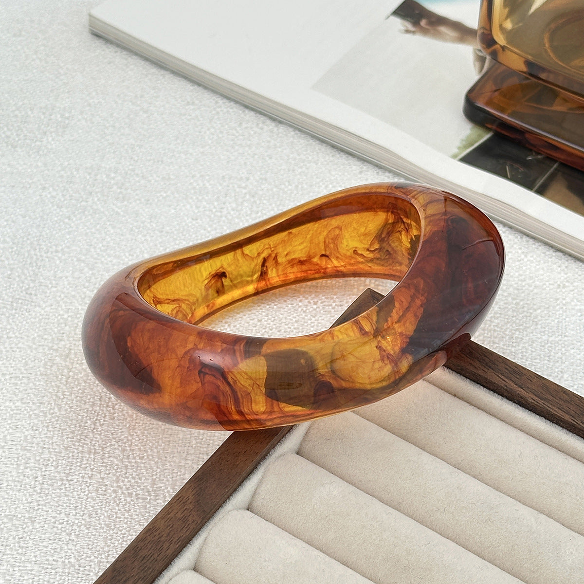 Planderful Vienna Verve Wide Bracelet For Women Acrylic Amber Pattern Statement Jewelry