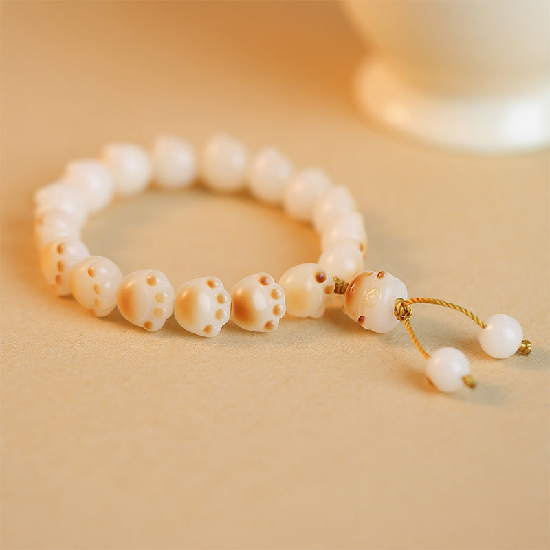 Women's Soft White Jade Bodhi Root Bracelet with Sterling Silver Needle