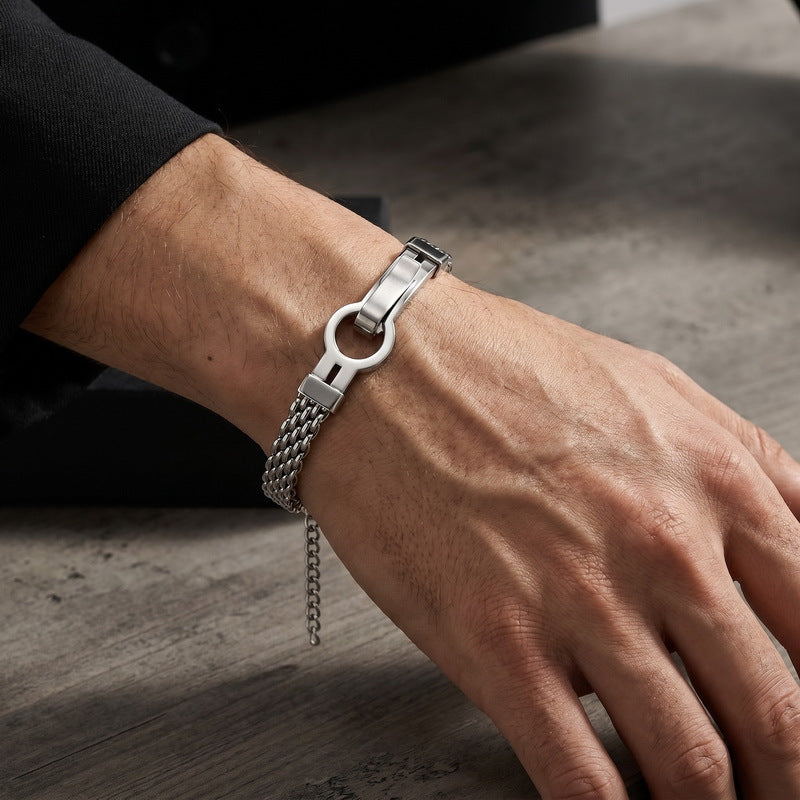 Adjustable Extension Chain – Rock Bottle Opener Shape Bent Mesh Chain Stainless Steel Bracelet