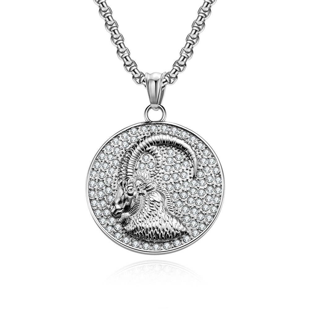 Planderful Twelve Constellations Zircon Titanium Steel Pendant For Hip Hop Style Fans
