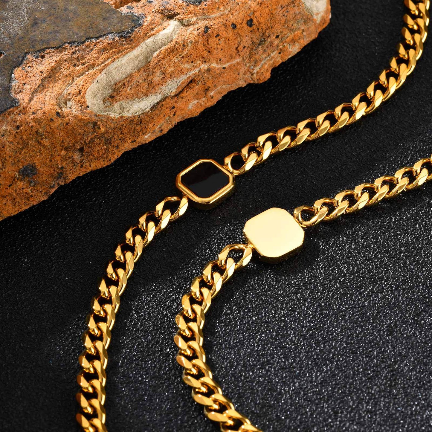 Planderful Mens Stainless Steel Chain Bracelet Gold Hip Hop