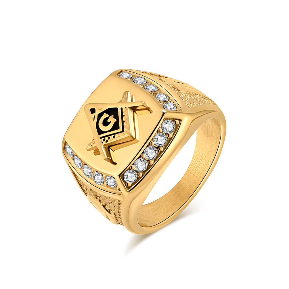 Europe And The United States Cross-Border Retro Hip-Hop Freemasonry Titanium Steel Ring For Men