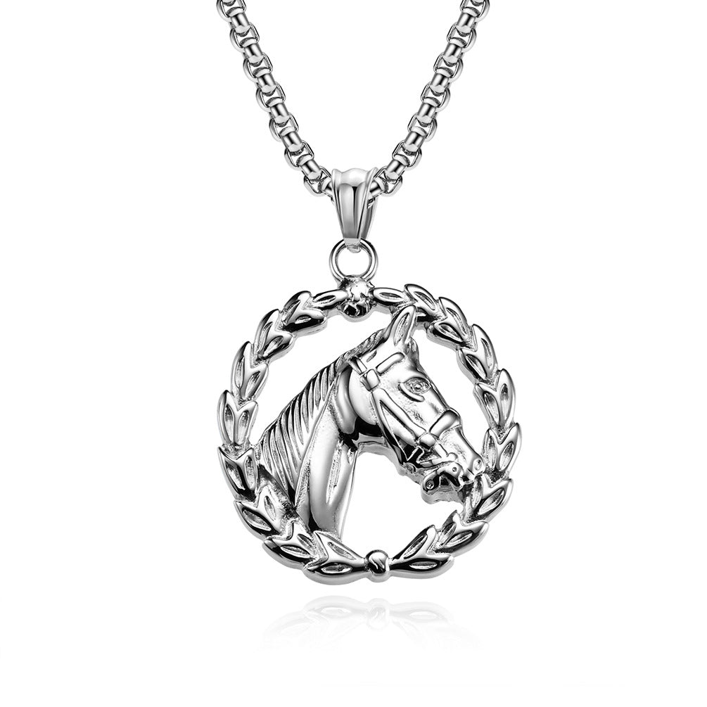 Planderful Stainless Steel Horse Head Pendant Personalized Unisex Punk Necklace For Men Women