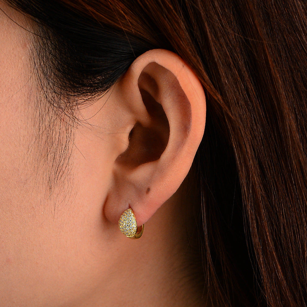 Micro-Inlaid Zircon Circle Ear Buckle S925 Sterling Silver Geometric Full Zircon Earrings