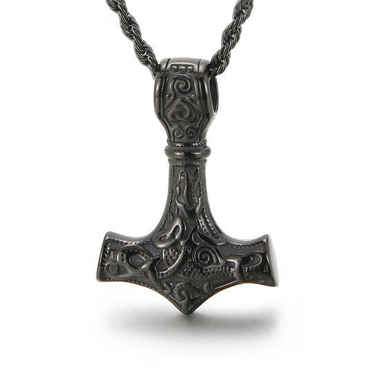 Men's Vintage Thor's Hammer Skull Necklace, Customizable Titanium Steel Pendant, Various Designs Available for Men