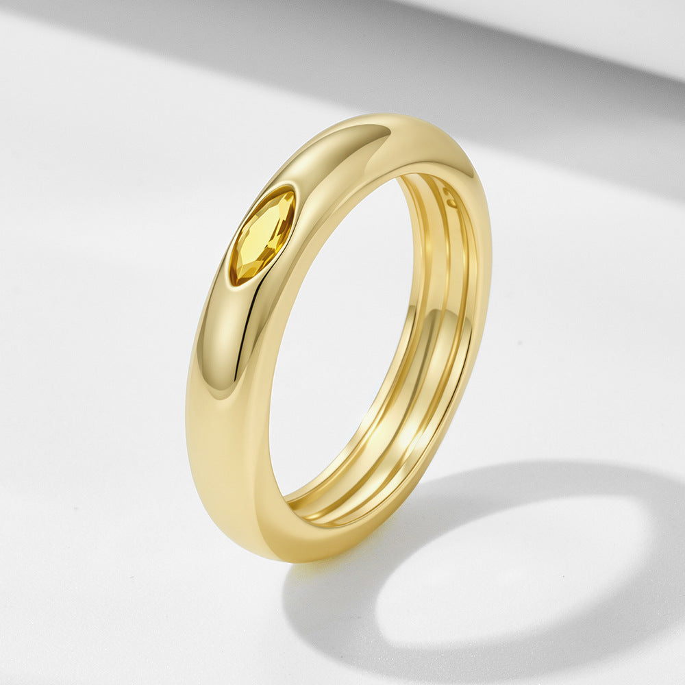 S925 Sterling Silver Horse Eye Zircon Ring Gold-Plated Ring Jewelry