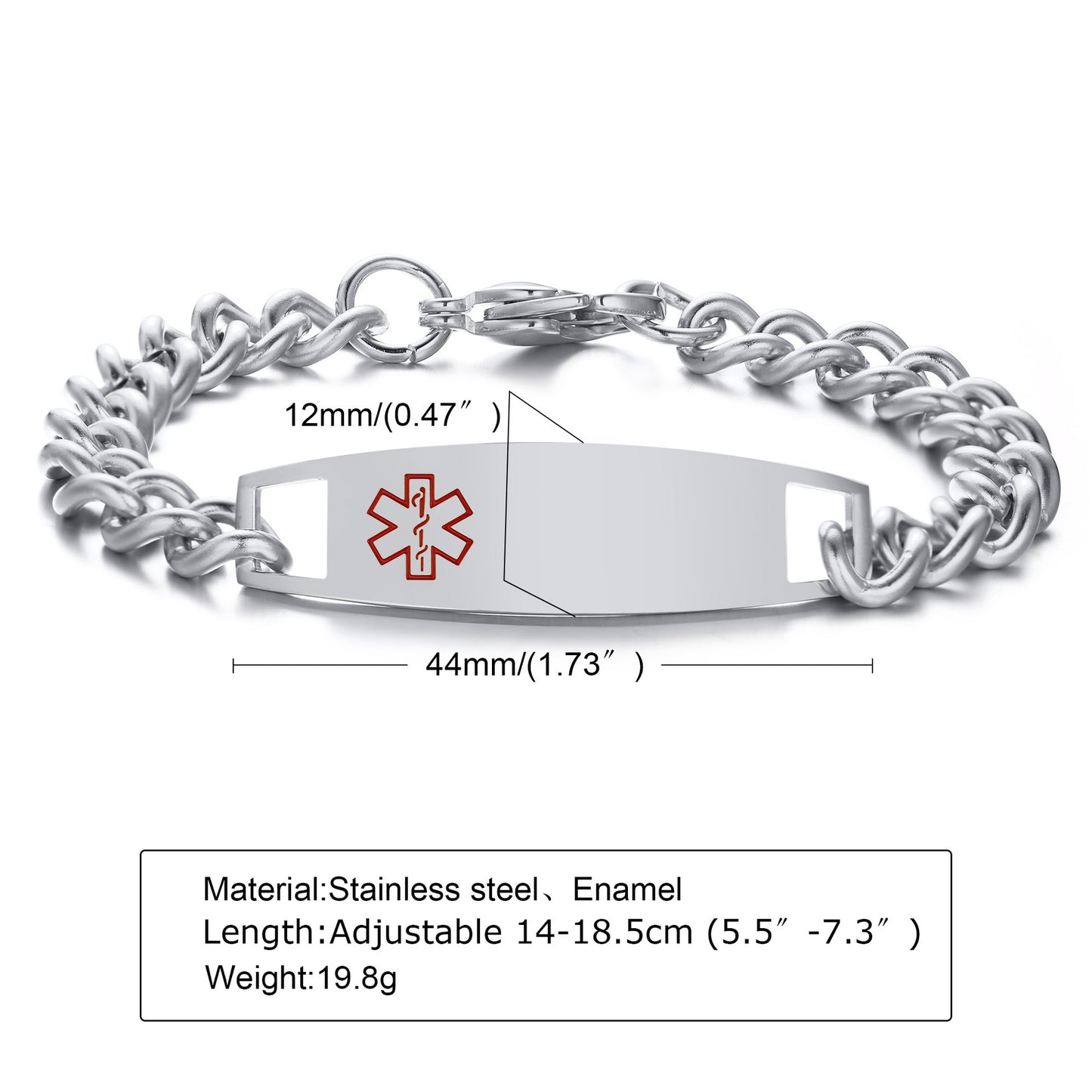 Foreign Trade European And American Jewelry 21.5CM Stainless Steel Medical Logo Curved Bracelet