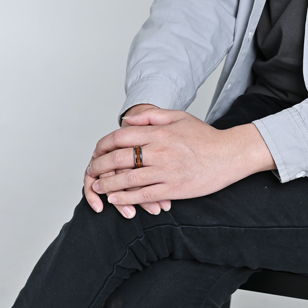 Premium Tungsten Ring With Parquet Wood Leather Finish For Couples By Planderful