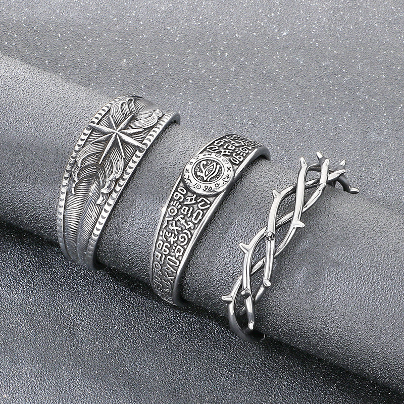 Dead Wood Thorns Open Bracelet – Gothic Octagon Star Eye Of Horus Titanium Steel Men's