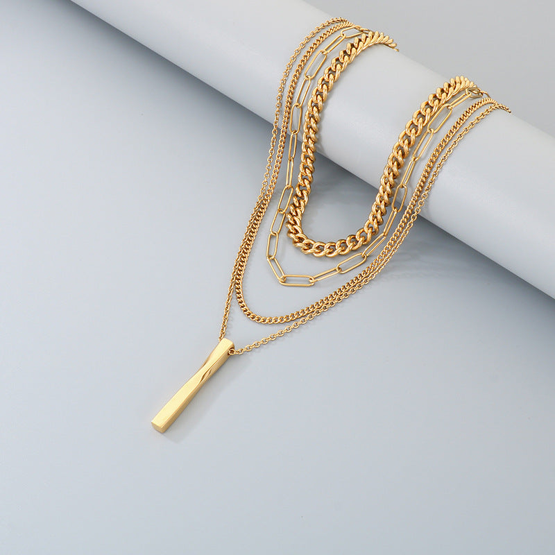 Hipsters Wear Multi-Layer Chain Necklaces, High-End Twisted Metal Rods, Small Gold Bars, Stainless
