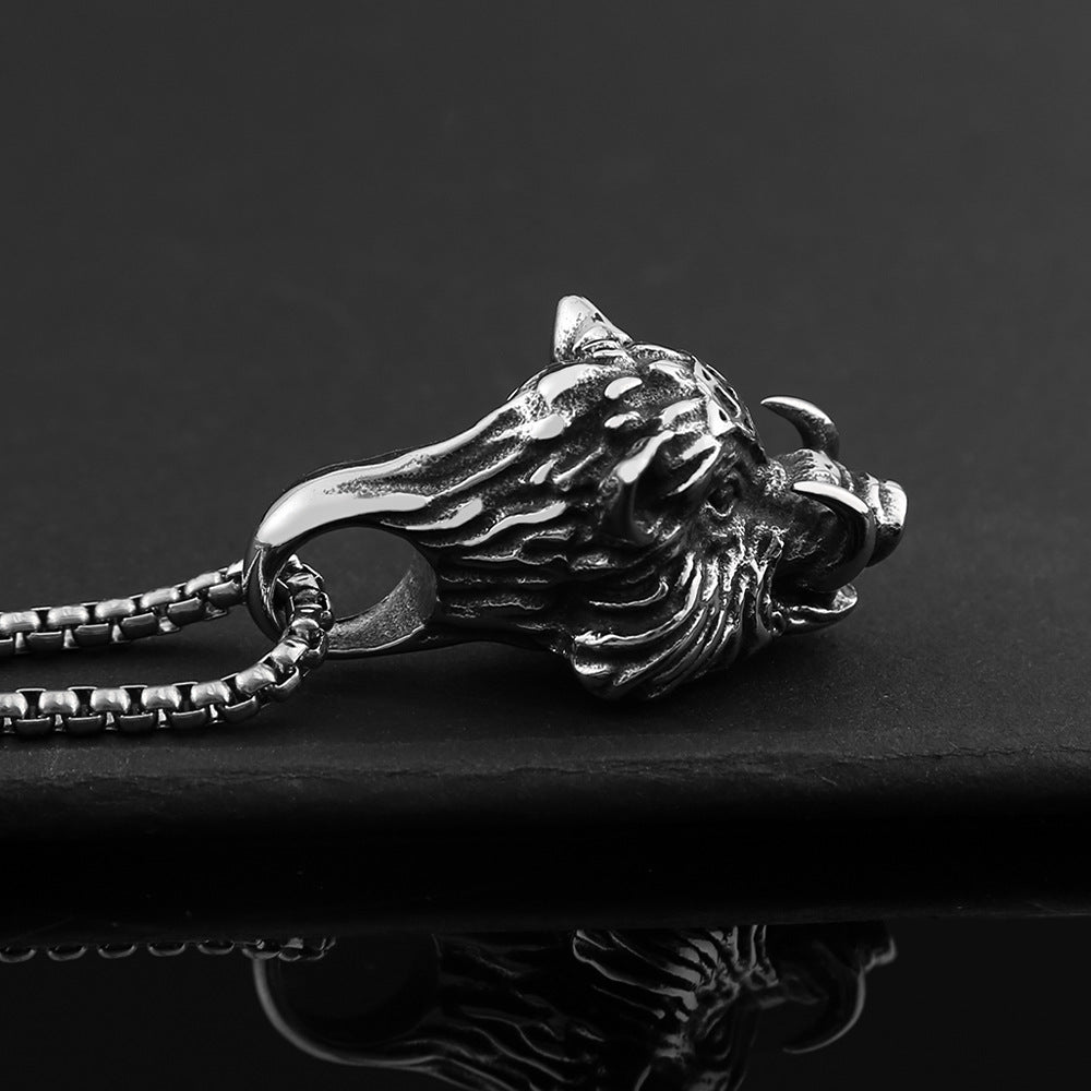 European And American Fashion Jewelry Men's Titanium Steel Necklace With Wild Boar Pendant