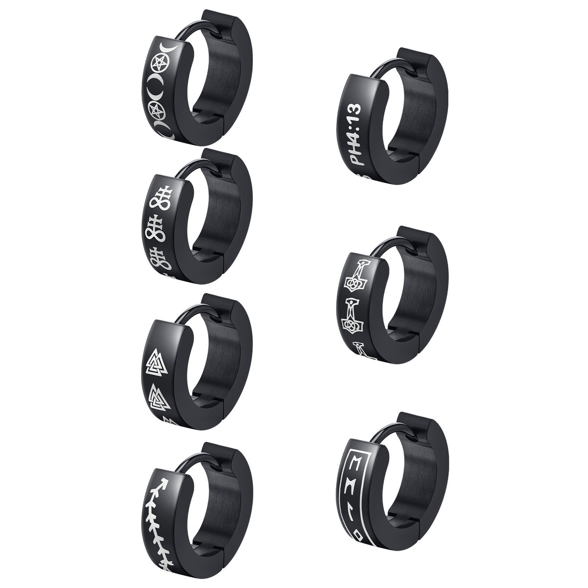 Engraved Black Symbol Hoop Earrings — Seven Designs