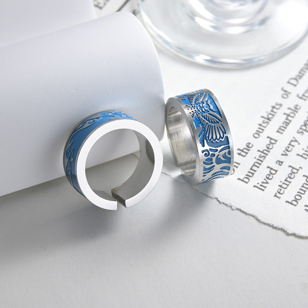 Trendy Titanium Steel Rings Set with Owl and Shark Motifs