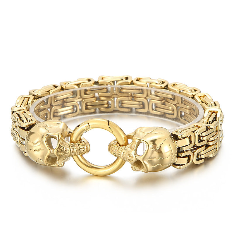 Ghost Head – Vacuum Electroplated Double-Layer Emperor Chain Pattern Skull Titanium Steel Bracelet