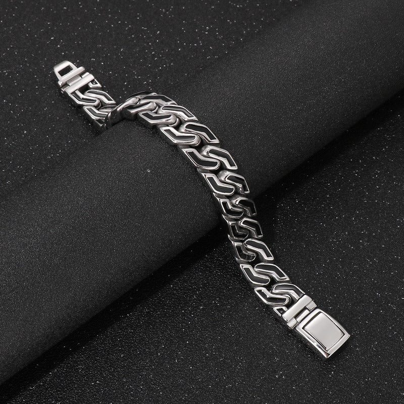 Stainless Steel – Black Striped Punk Wind Titanium Steel Men's Bracelet