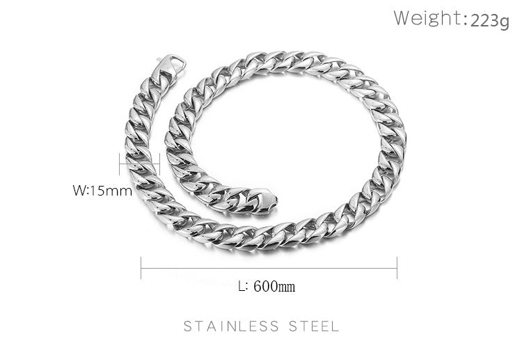 15mm Cuban Chain Popular Hip Hop Hip Hop Men's Necklace, Stainless Steel