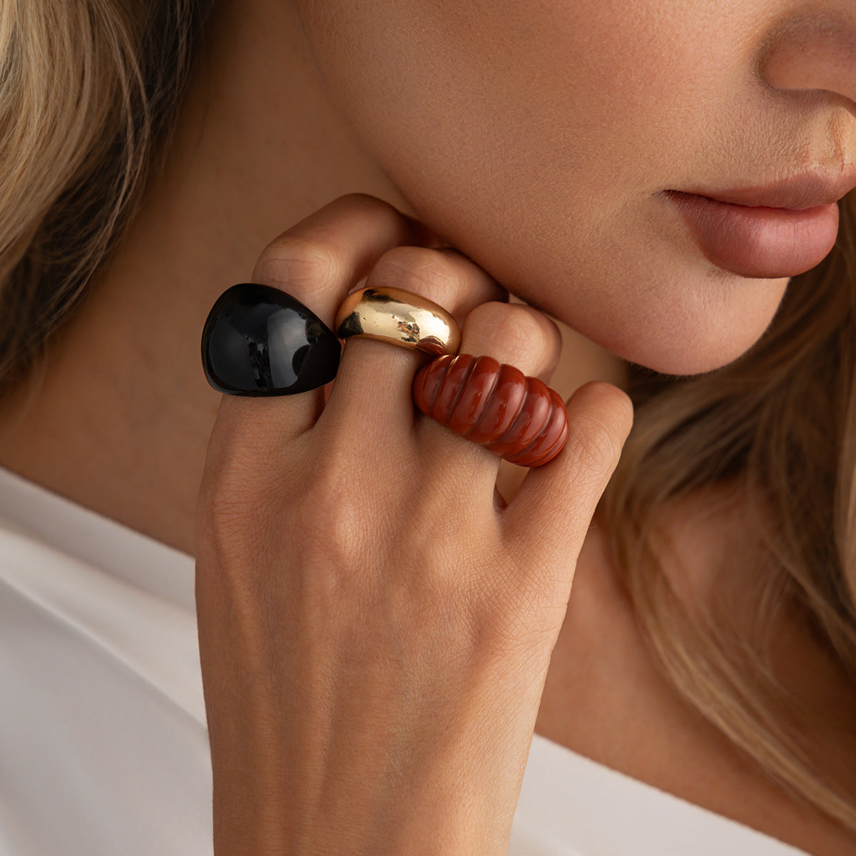 Planderful Vienna Verve Resin Ring For Women Open Threaded Red Glossy Statement Jewelry