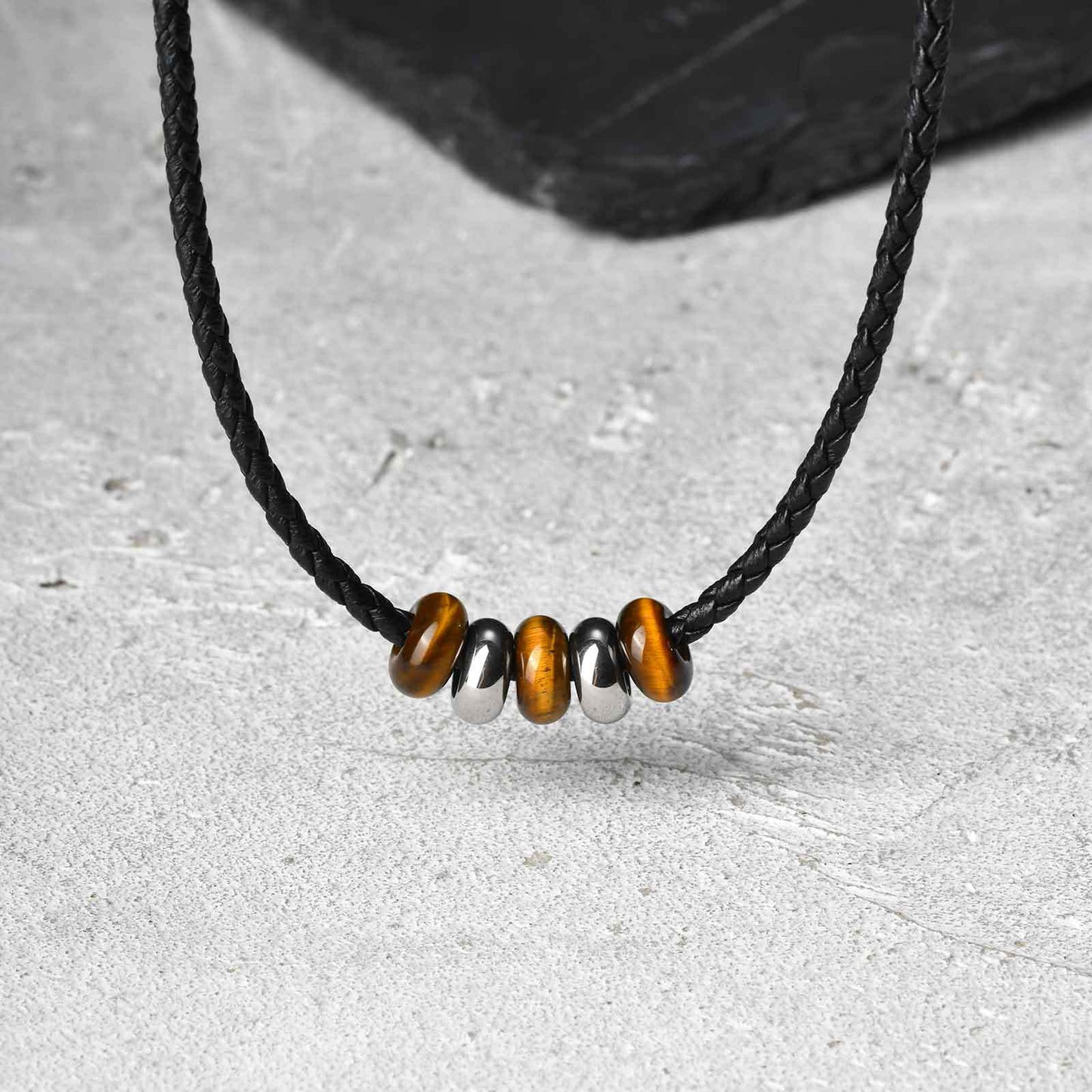 Planderful Stainless Steel Men Tiger Eye Bead Necklace