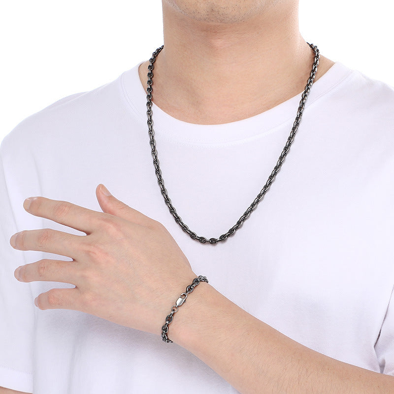 Mens 6mm Stainless Steel Bracelet And Necklace Set Buckle