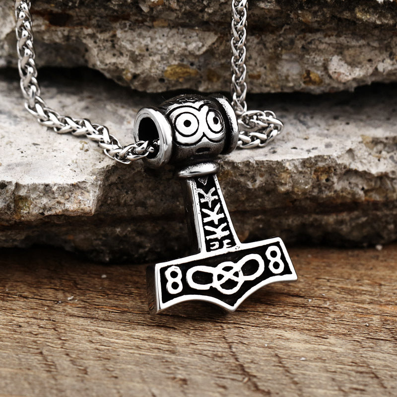 Titanium Steel Thor's Hammer Pendant - Retro Viking-Inspired Jewelry for Men