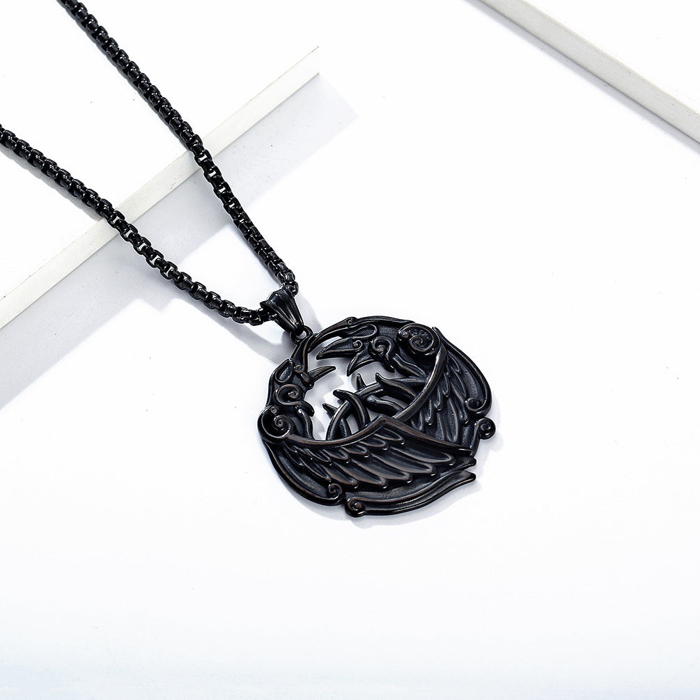 Cross-Border Amazon Nordic Viking Crow Titanium Steel Necklace
