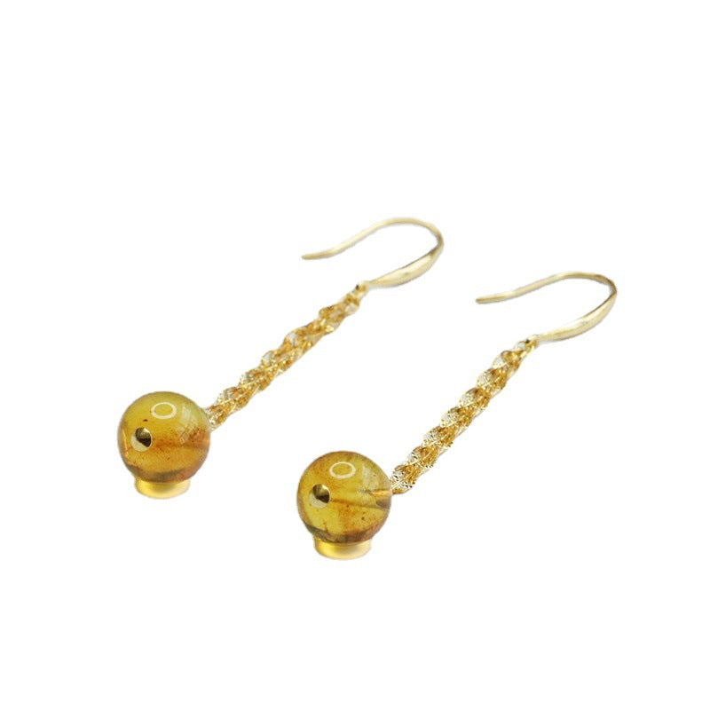 Golden Amber Phoenix-Tail Drop Earrings